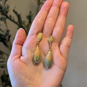 Vintage Gold and Green Teardrop Earrings